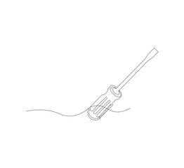 Screwdriver continuous line drawing. white background. Screwdriver linear icon. One line drawing background. Vector illustration. Screwdriver continuous line icon.construction tool 