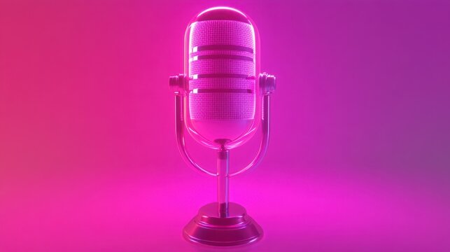 Retro Microphone with Neon Glow on Gradient Background for Music and Podcast Themes