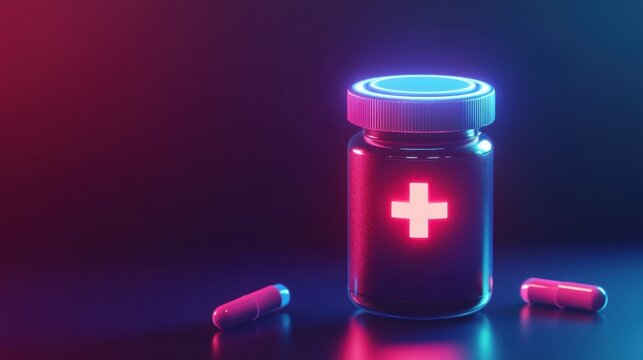 Futuristic prescription bottle with glowing elements showcasing healthcare innovation and modern medical technology