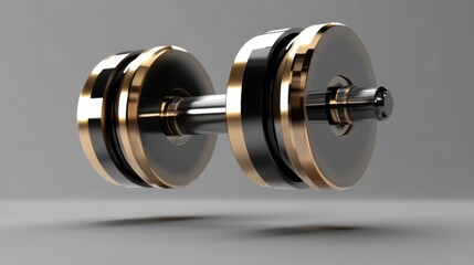 Black and Gold Dumbbell Isolated on a Gray Background for Fitness and Weight Training Enthusiasts