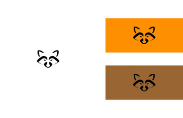 Minimalist raccoon head logo designs with variations on white background