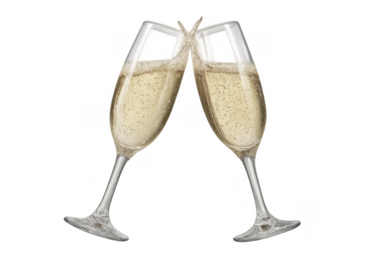 Champagne flutes clinking celebrating success, new year, and special occasion with sparkling wine bubbles