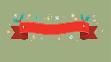 Vector template featuring a ribbon element with a Christmas theme, designed in a flat style, incorporating bold lines, minimalist shapes, and vibrant colors,