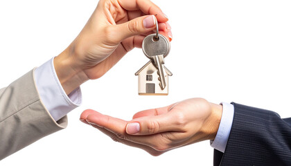 Real Estate Agent Handing Over House Keys to New Homeowner, Isolated on Transparent Background PNG