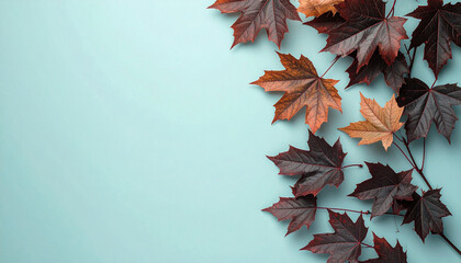 Tranquil Autumn &ndash; Crimson Leaves on Blue