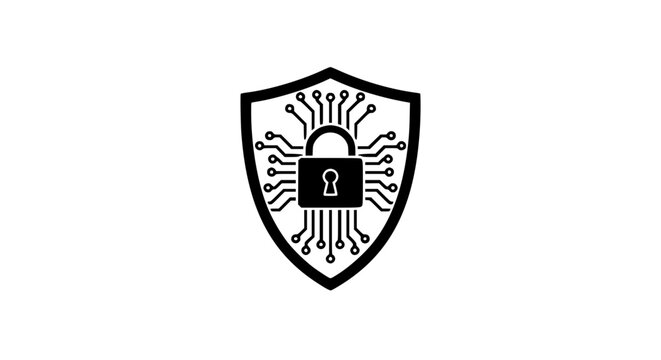Shield lock chip black white icon
