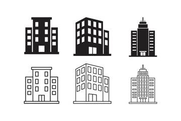 Obraz premium Office building silhouette and outline corporate icon set