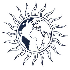 Earth with sun rays isolated on, global warming concept art