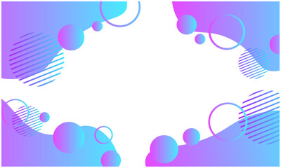 グラデーションの流体シェイプとバブルのメンフィス風フレーム背景 紫