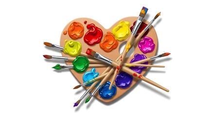Heart Shaped Palette with Paintbrushes