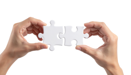  Two Hands Joining Blank Jigsaw Pieces for Partnership Idea PNG