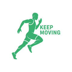 Silhouette of a minimalist running athlete in a flat, simple vector style.