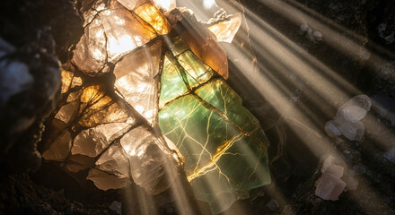 photosynthetic light streams weaving through translucent mineral veins &ndash; generative ai