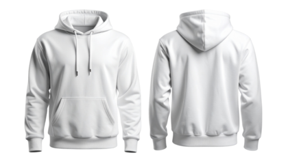 white Pullover Hoodie Mockup Front and Back View on Transparent Background PNG