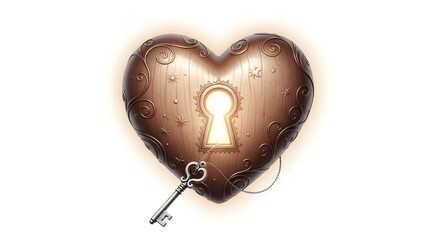 Ornate Heart with Key and Glowing Keyhole