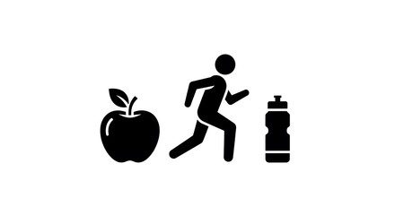 Healthy Lifestyle Icon with Running Man, Apple, and Water
