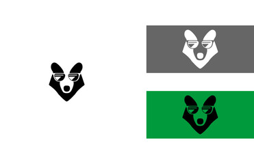 Stylized fox head logo with sunglasses on white gray and green backgrounds