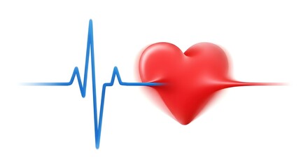 Red Heart with Blue EKG Line on White