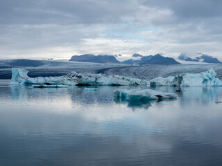 Icebergs floating in Iceland's Jokulsarlon Glacier Lagoon in early morning