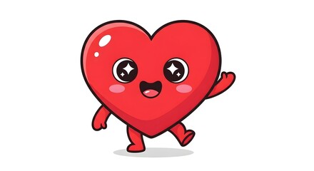 Cute Happy Heart Character Waving Illustration