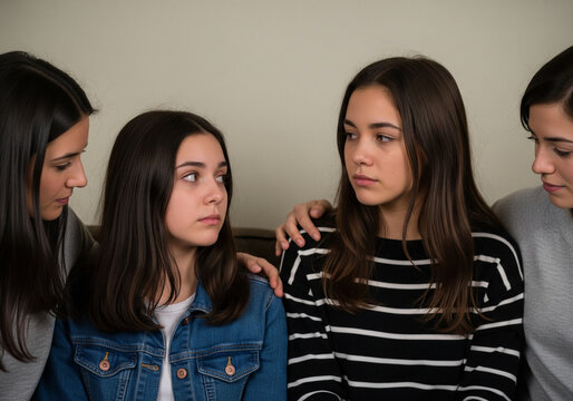  Mood swing concept. Many emotions surround young female with Bipolar disorder. Woman suffers from hormonal with a change in mood. Mental health vector illustration