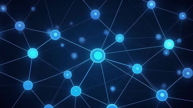 Flat animation of glowing AI data nodes connecting in network loop