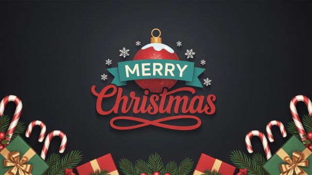 Celebrate a joyful and magical Christmas season with this beautifully festive holiday design featuring gifts, candy canes, and a Merry Christmas message