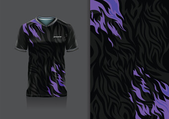Sport jersey design template mockup flame fire line for football soccer, running, esports, purple black color