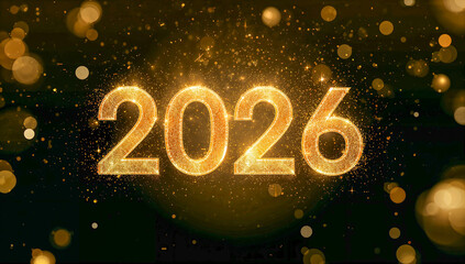 Golden 2026 Glittering Numbers with Sparkling Light and Festive New Year Celebration Background