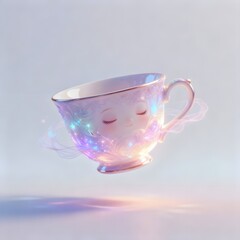 Magical Cute Teacup with Soft Fantasy Glow – Whimsical Dreamy Illustration