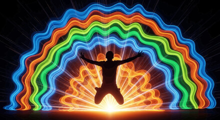Person embracing light rainbow energy spiritual awakening