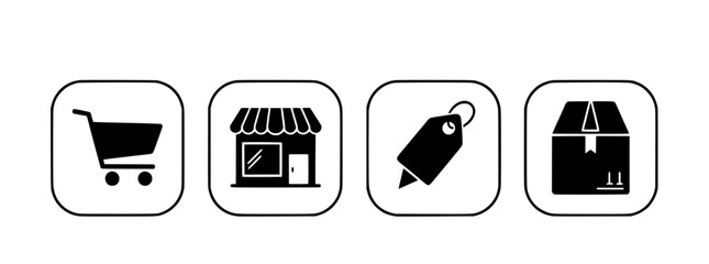 Vecter design Ecommerce icons for online shopping retail store price tag and package delivery service design vector silhouette