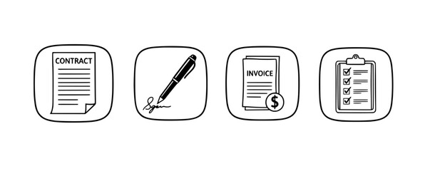 Vecter design Business documents and paperwork icons for contracts invoices and task management workflow process silhouette