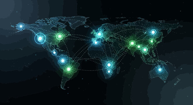Global network connections world map data visualization