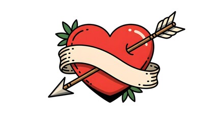 Heart with Arrow and Banner Tattoo Style Illustration