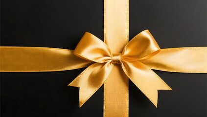 Elegant Black Gift Box with Gold Ribbon and Bow on Dark Background