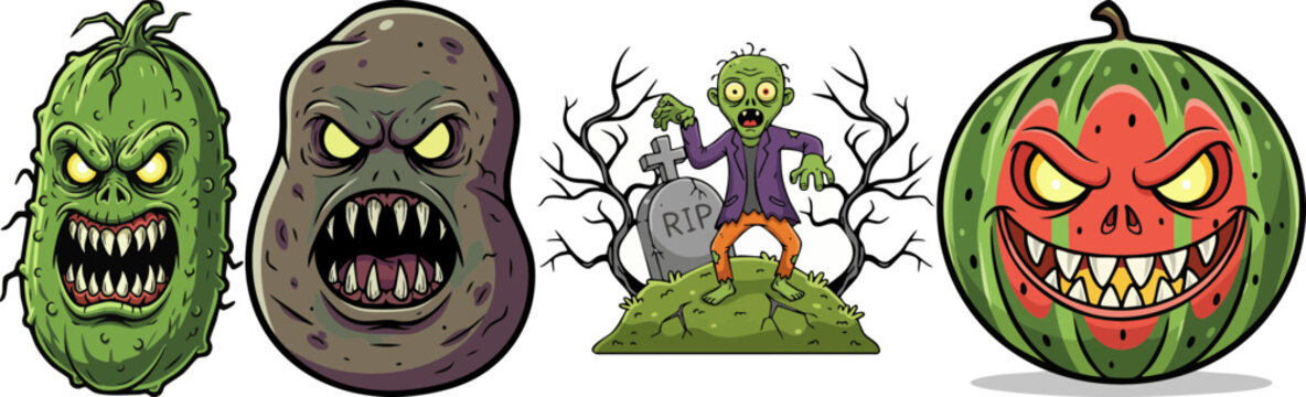 Scary Vegetable and Fruit Monsters Halloween Characters