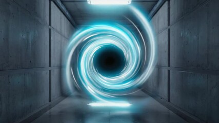 Abstract blue light vortex in concrete futuristic tunnel portal sci-fi entrance - Powered by Adobe