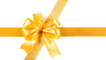 Elegant Yellow Ribbon with Bow on White Background for Gift Wrapping