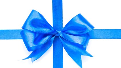 Elegant Blue Ribbon Bow on White Gift Box for Special Occasions
