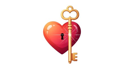 Golden Key to Heart - Love Illustration