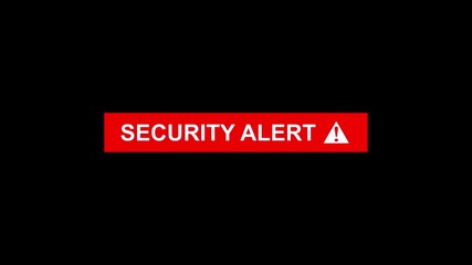 Security alert text with caution sign icon animation isolated on black background