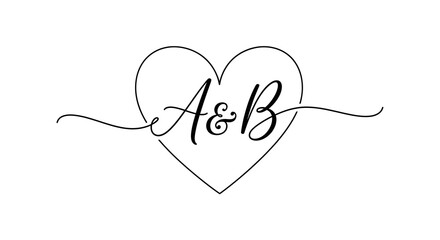 Elegant A & B Initials Heart Graphic