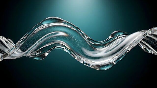 Abstract Water Wave Artistic 3D Render of Flowing Liquid on a Teal Background