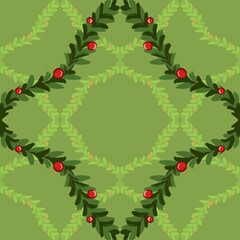 Christmas wreath, New Year's pattern, fir tree branches on a green background