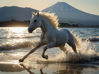 Fototapeta premium A thoroughbred sprinting at full speed.