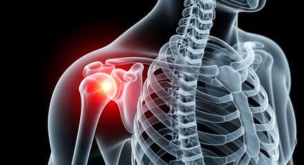 Anatomy of the human body showing shoulder pain and skeletal structure