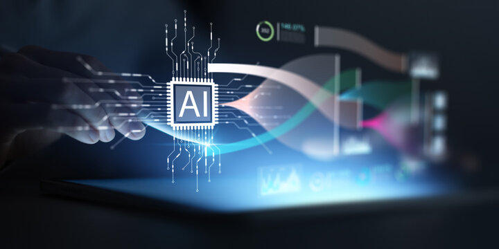 Artificial Intelligence Data Processing and Analytics Illustrated on Digital Tablet.