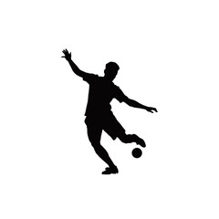Dynamic silhouette of a soccer player kicking a ball in mid action against a white background
