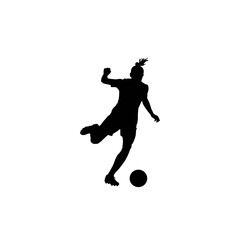 Silhouette of a female soccer player kicking a ball in a dynamic action pose